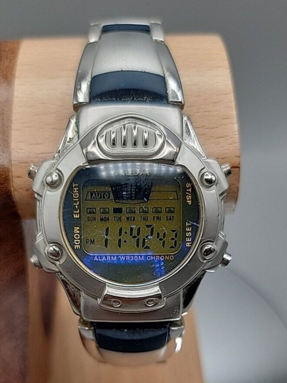 VTG Aqua Digital Men's Watch 38mm Silver Blue Oval Chrono Multi-Sport 7.75